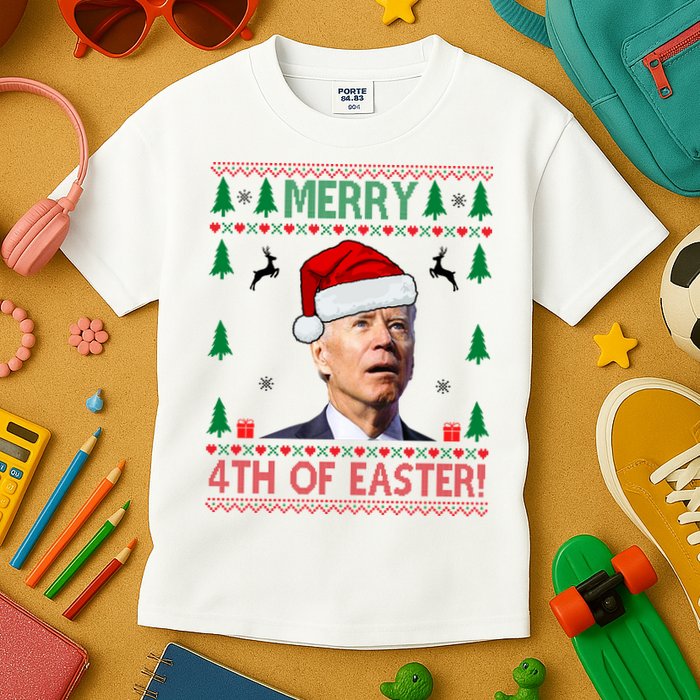 Merry 4th Of Easter Funny Joe Biden Ugly Christmas Kids T-Shirt