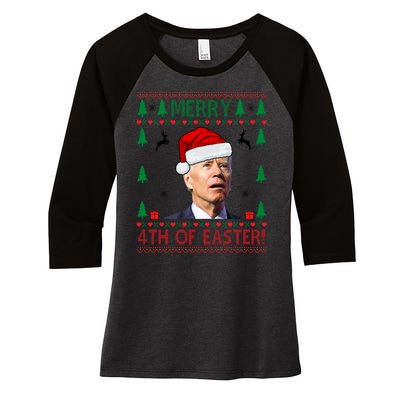 Merry 4th Of Easter Funny Joe Biden Ugly Christmas Women's Tri-Blend 3/4-Sleeve Raglan Shirt