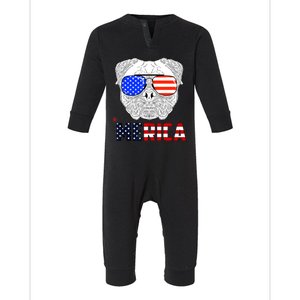 Merica 4th Of July Cool Bulldog Funny Infant Fleece One Piece