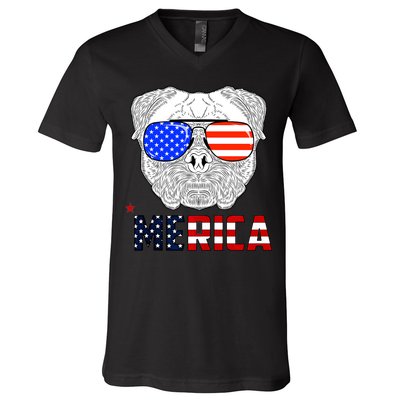 Merica 4th Of July Cool Bulldog Funny V-Neck T-Shirt