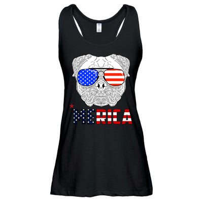 Merica 4th Of July Cool Bulldog Funny Ladies Essential Flowy Tank