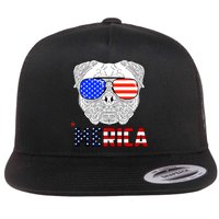 Merica 4th Of July Cool Bulldog Funny Flat Bill Trucker Hat