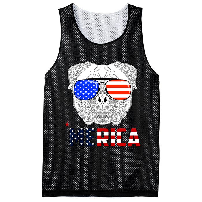 Merica 4th Of July Cool Bulldog Funny Mesh Reversible Basketball Jersey Tank