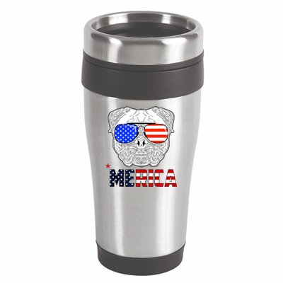 Merica 4th Of July Cool Bulldog Funny 16oz Travel Tumbler