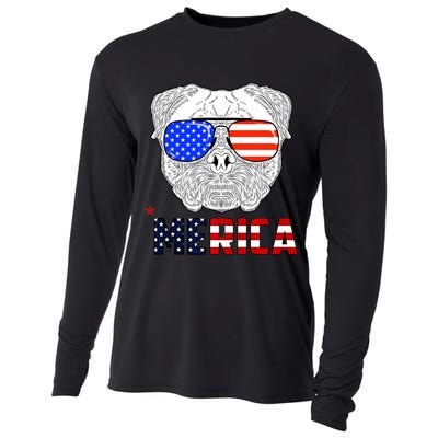 Merica 4th Of July Cool Bulldog Funny Cooling Performance Long Sleeve Crew