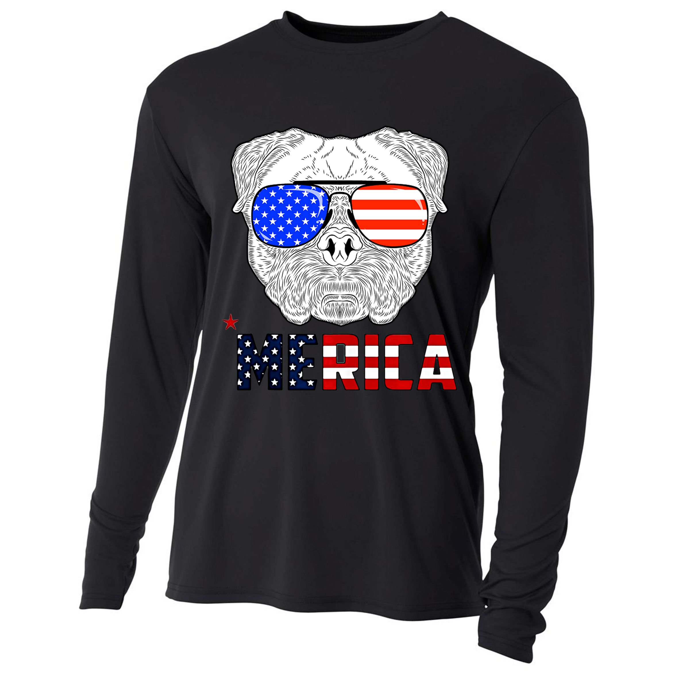 Merica 4th Of July Cool Bulldog Funny Cooling Performance Long Sleeve Crew