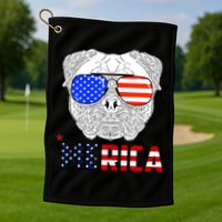 Merica 4th Of July Cool Bulldog Funny Golf Towel