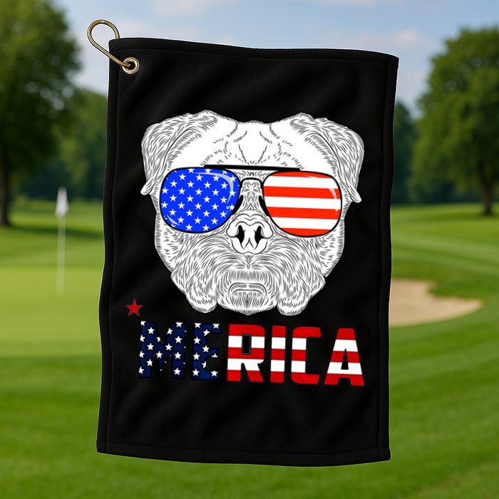 Merica 4th Of July Cool Bulldog Funny Golf Towel