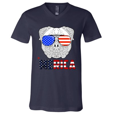 Merica 4th Of July Cool Bulldog Funny V-Neck T-Shirt