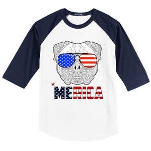 Merica 4th Of July Cool Bulldog Funny Baseball Sleeve Shirt