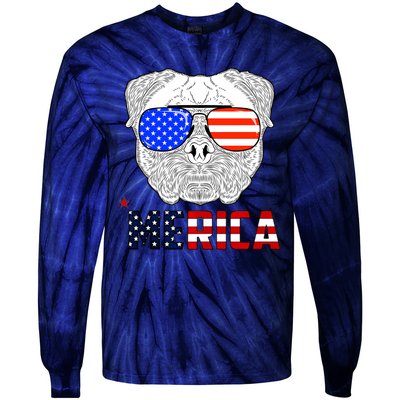 Merica 4th Of July Cool Bulldog Funny Tie-Dye Long Sleeve Shirt