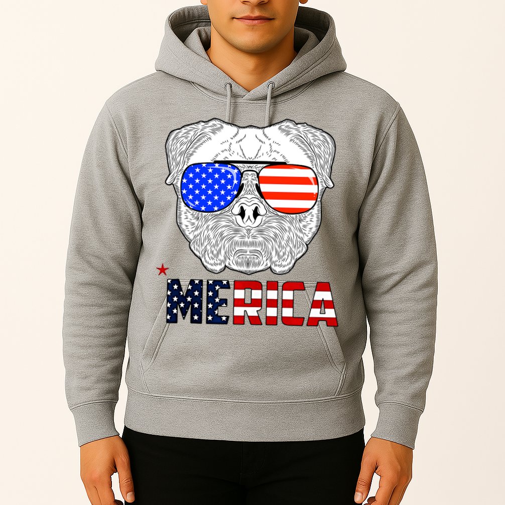 Merica 4th Of July Cool Bulldog Funny Hoodie
