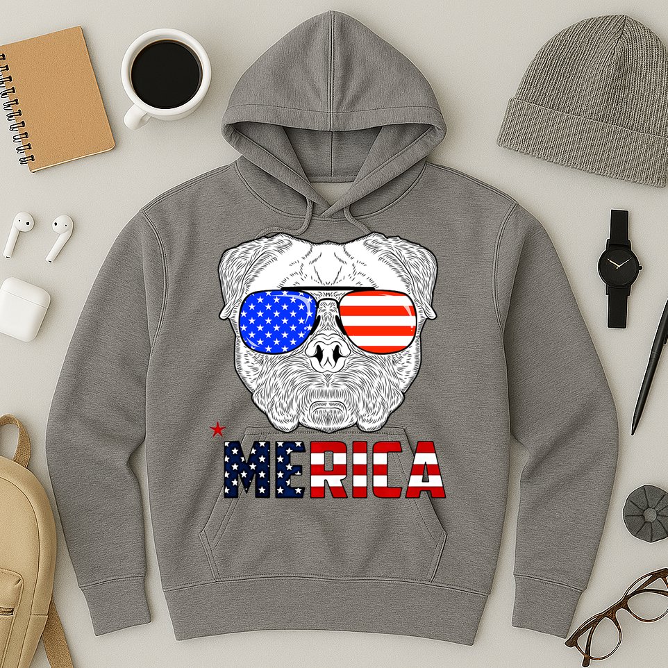 Merica 4th Of July Cool Bulldog Funny Hoodie