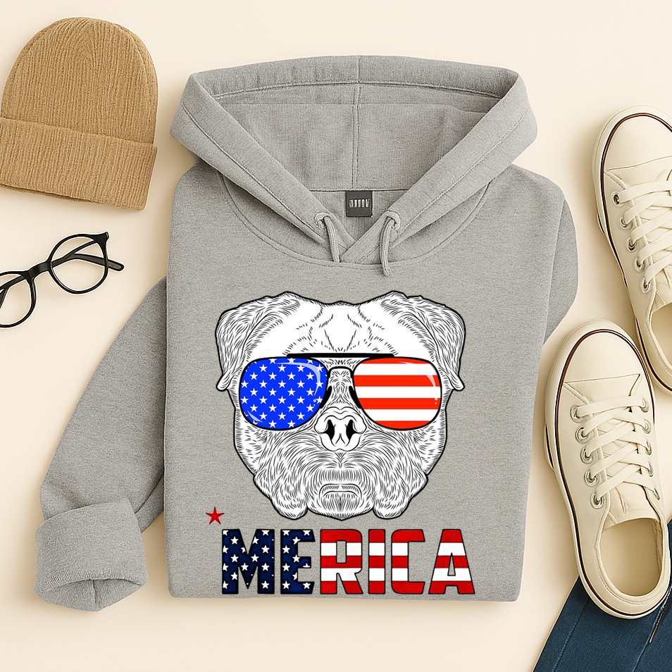 Merica 4th Of July Cool Bulldog Funny Hoodie