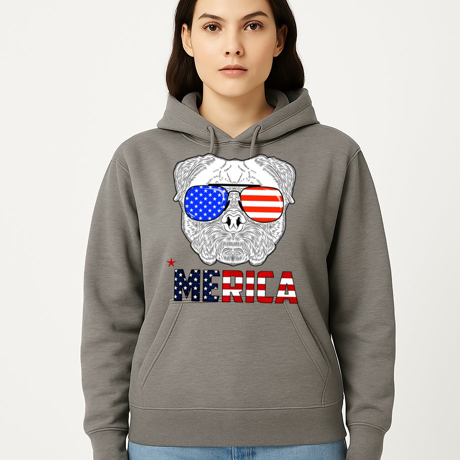 Merica 4th Of July Cool Bulldog Funny Hoodie