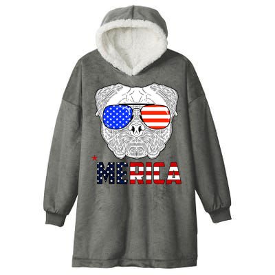 Merica 4th Of July Cool Bulldog Funny Hooded Wearable Blanket