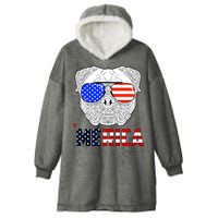 Merica 4th Of July Cool Bulldog Funny Hooded Wearable Blanket