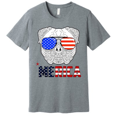 Merica 4th Of July Cool Bulldog Funny Premium T-Shirt