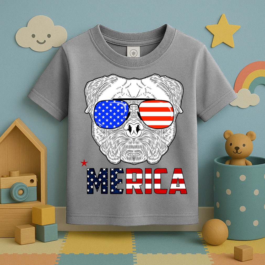 Merica 4th Of July Cool Bulldog Funny Toddler T-Shirt