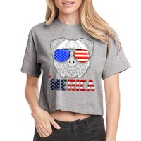 Merica 4th Of July Cool Bulldog Funny Women's Crop Top Tee