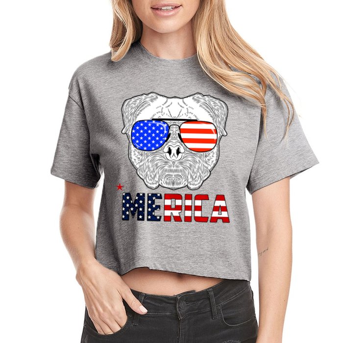 Merica 4th Of July Cool Bulldog Funny Women's Crop Top Tee