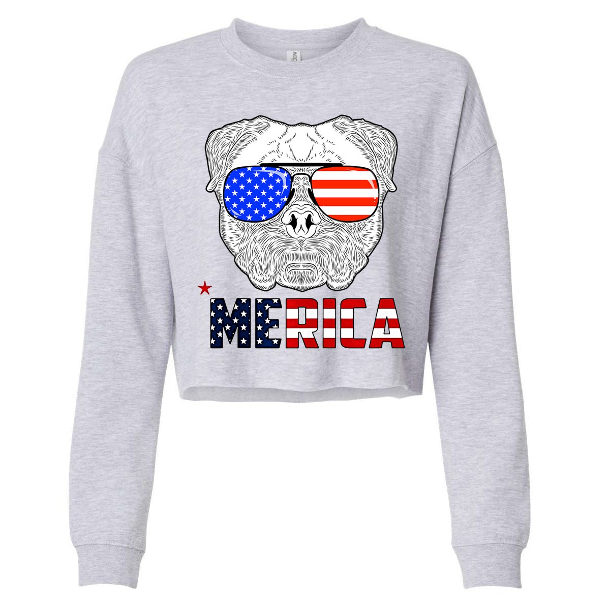 Merica 4th Of July Cool Bulldog Funny Cropped Pullover Crew