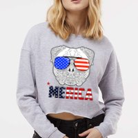 Merica 4th Of July Cool Bulldog Funny Cropped Pullover Crew