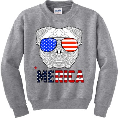 Merica 4th Of July Cool Bulldog Funny Kids Sweatshirt