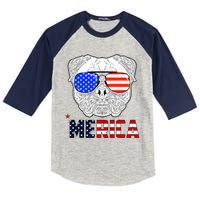 Merica 4th Of July Cool Bulldog Funny Kids Colorblock Raglan Jersey