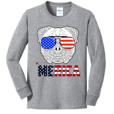 Merica 4th Of July Cool Bulldog Funny Kids Long Sleeve Shirt