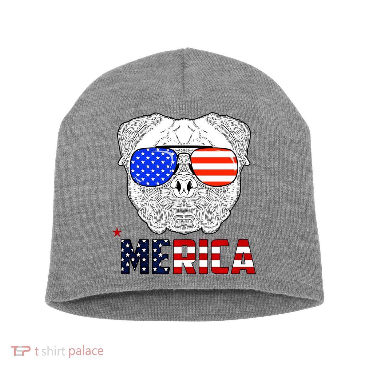 Merica 4th Of July Cool Bulldog Funny Short Acrylic Beanie