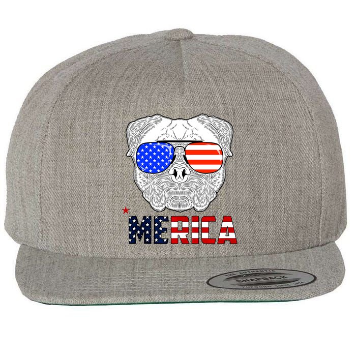 Merica 4th Of July Cool Bulldog Funny Wool Snapback Cap