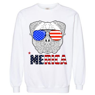 Merica 4th Of July Cool Bulldog Funny Garment-Dyed Sweatshirt