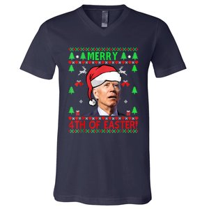 Merry 4th Of Easter Funny Joe Biden Christmas Ugly Sweater V-Neck T-Shirt