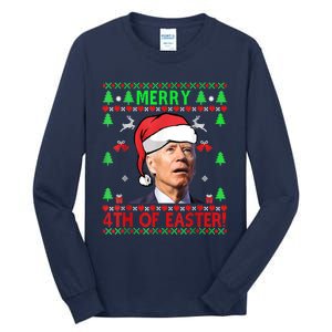 Merry 4th Of Easter Funny Joe Biden Christmas Ugly Sweater Tall Long Sleeve T-Shirt