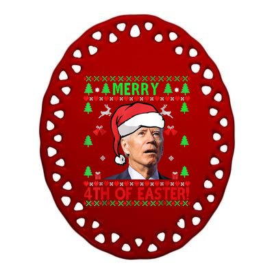 Merry 4th Of Easter Funny Joe Biden Christmas Ugly Sweater Ceramic Oval Ornament