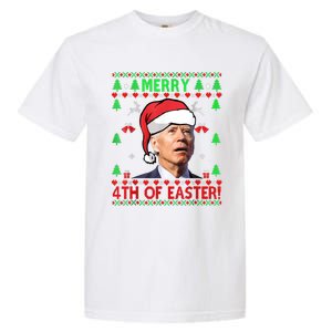 Merry 4th Of Easter Funny Joe Biden Christmas Ugly Sweater Garment-Dyed Heavyweight T-Shirt