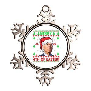 Merry 4th Of Easter Funny Joe Biden Christmas Ugly Sweater Metallic Star Ornament