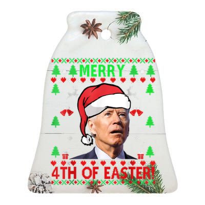 Merry 4th Of Easter Funny Joe Biden Christmas Ugly Sweater Ceramic Bell Ornament