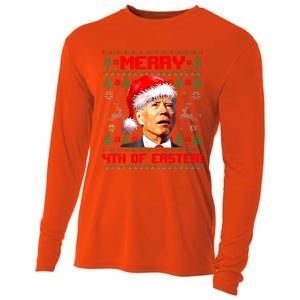 Merry 4th Of Easter Funny Joe Biden Christmas Ugly Sweater Cooling Performance Long Sleeve Crew