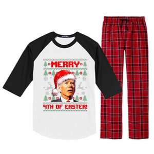 Merry 4th Of Easter Funny Joe Biden Christmas Ugly Sweater Raglan Sleeve Pajama Set