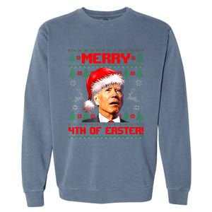 Merry 4th Of Easter Funny Joe Biden Christmas Ugly Sweater Garment-Dyed Sweatshirt