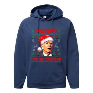 Merry 4th Of Easter Funny Joe Biden Christmas Ugly Sweater Performance Fleece Hoodie