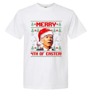 Merry 4th Of Easter Funny Joe Biden Christmas Ugly Sweater Garment-Dyed Heavyweight T-Shirt