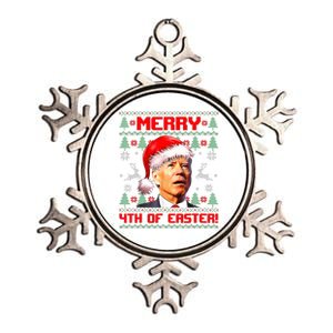 Merry 4th Of Easter Funny Joe Biden Christmas Ugly Sweater Metallic Star Ornament