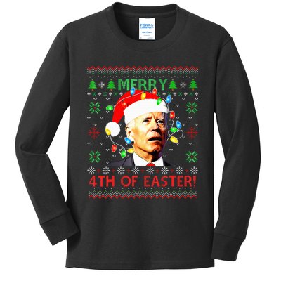 Merry 4th Of Easter Santa Joe Biden Ugly Christmas Sweater Kids Long Sleeve Shirt