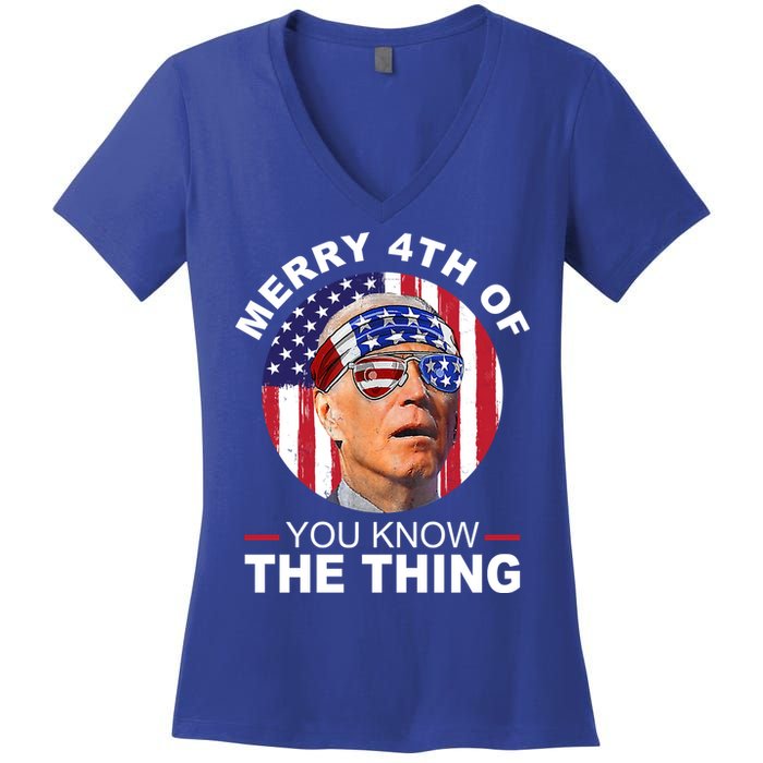 Merry 4th Of You Know The Thing Confused Biden 4th Of July Women's V-Neck T-Shirt
