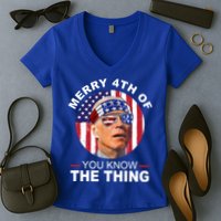 Merry 4th Of You Know The Thing Confused Biden 4th Of July Women's V-Neck T-Shirt