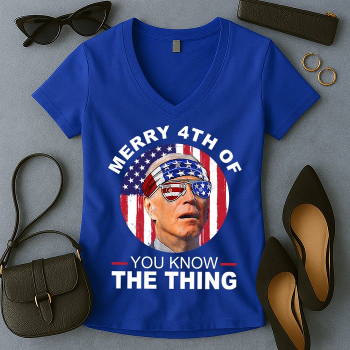 Merry 4th Of You Know The Thing Confused Biden 4th Of July Women's V-Neck T-Shirt