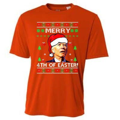 Merry 4th Of Easter Funny Joe Biden Christmas Ugly Sweater Cooling Performance Crew T-Shirt